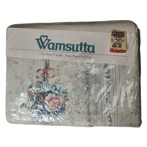 NEW Deadstock Vintage Wamsutta Percale Trellis Bouquet Floral 4pc Full Sheet Set